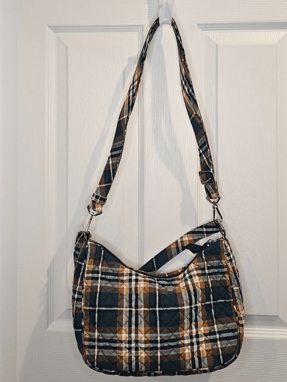 NWT Vera Bradley Frannie Crescent Crossbody Orchard Plaid Purse Shoulder Bag